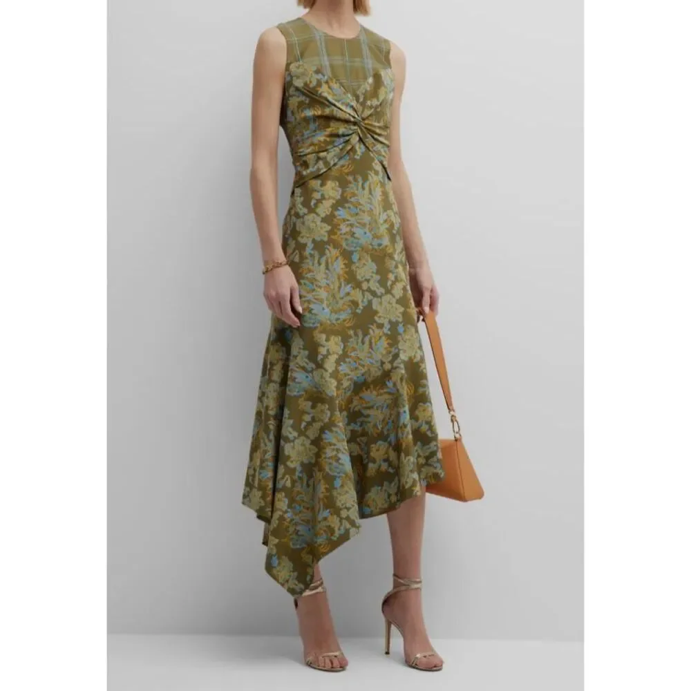 lafayette 148 green dress LAFAYETTE 148 Green Pleated Faux Wrap Bodice Ruched Long Sleeve Dress 3X  22W 24W